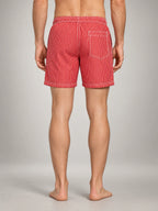 Volantero Men's Quick-Dry Striped Swim Shorts in Red, back view