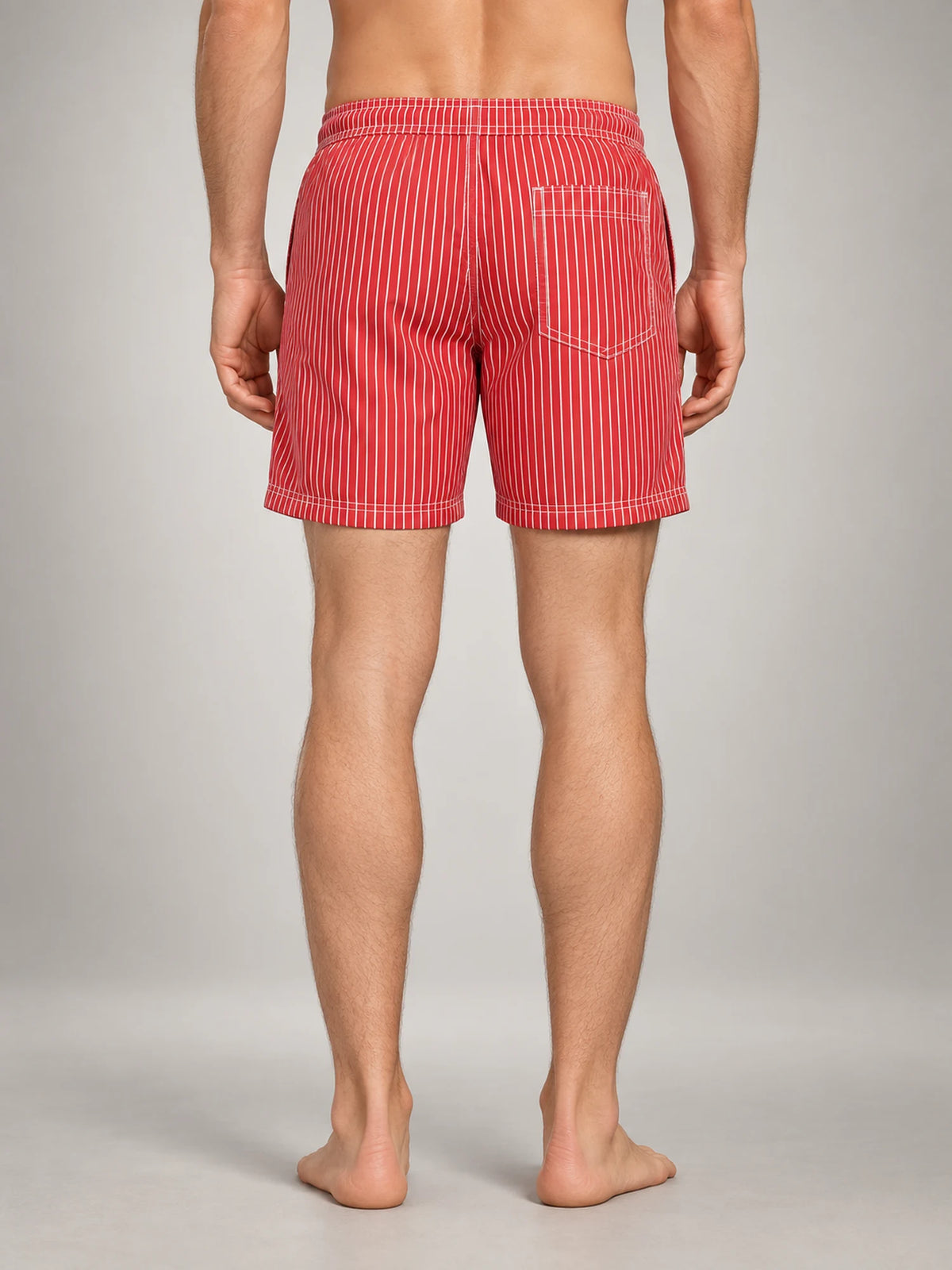 Volantero Men's Quick-Dry Striped Swim Shorts in Red, back view