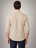 Volantero Men's Button Up Summer Shirt in Beige, back view