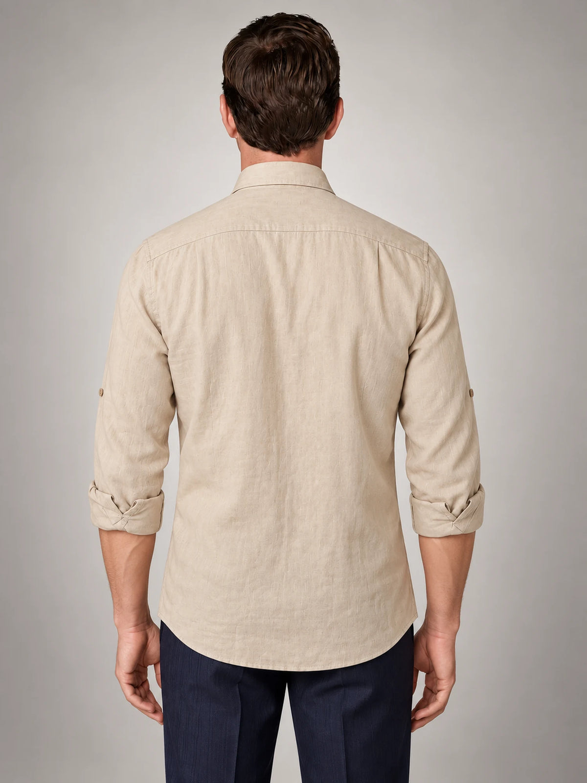 Volantero Men's Button Up Summer Shirt in Beige, back view