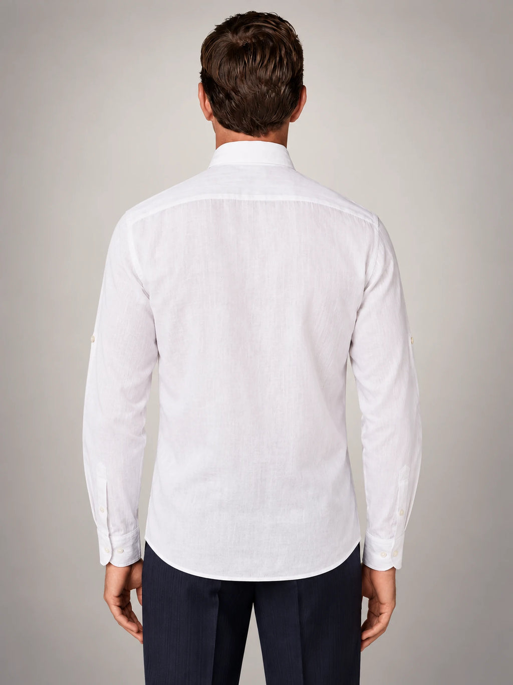 Volantero Men's Button Up Summer Shirt in White, back view