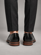 Volantero Men's Classic Leather Penny Loafers in Black, back view