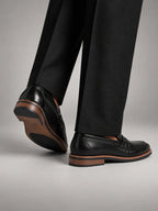 Volantero Men's Classic Leather Penny Loafers in Black, side view