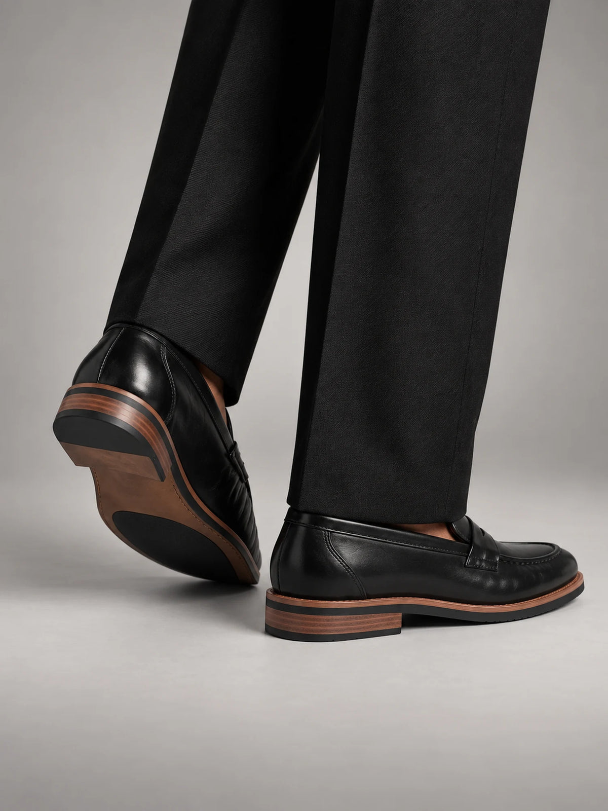 Volantero Men's Classic Leather Penny Loafers in Black, side view
