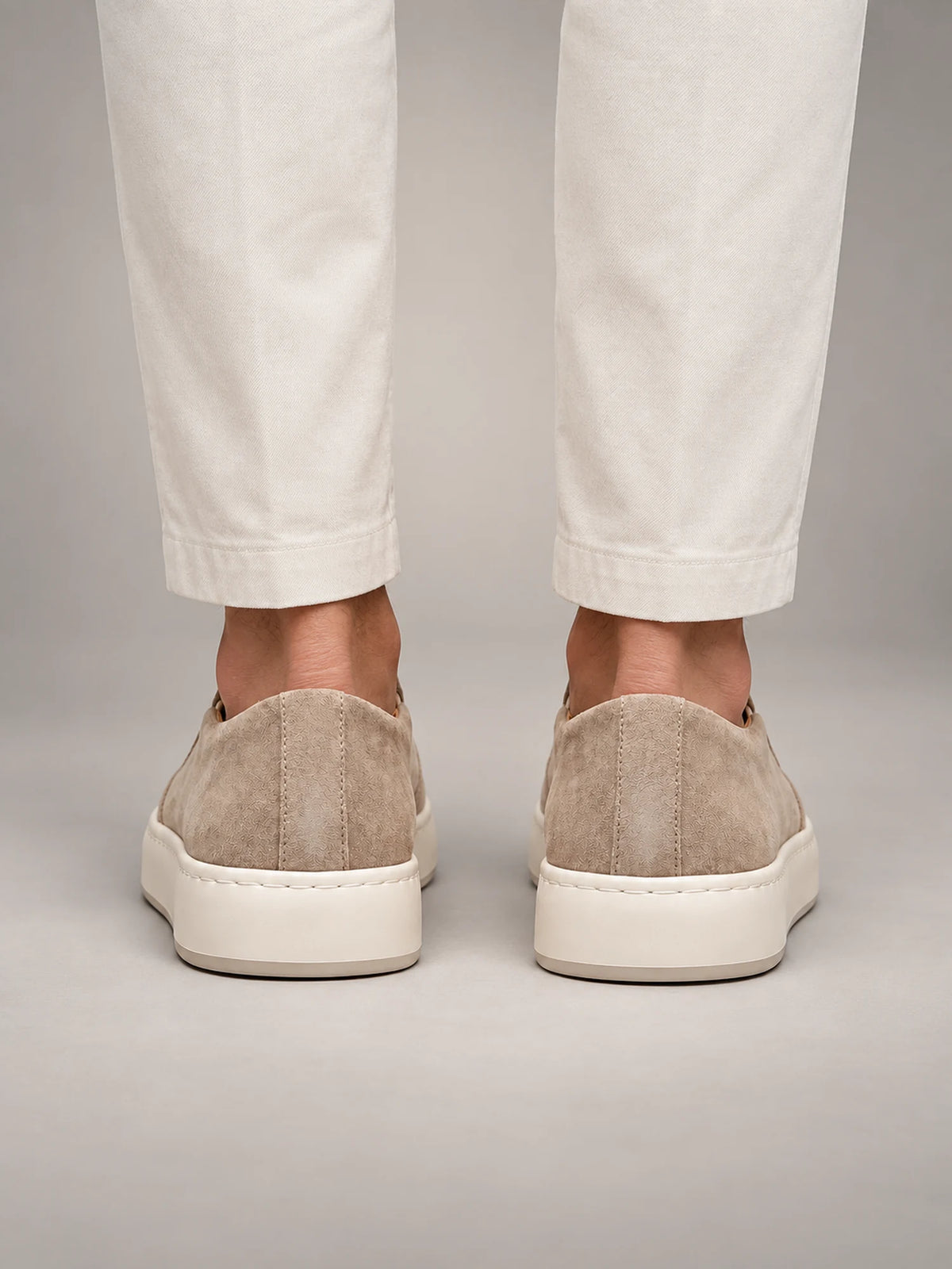 Volantero Men's Classic Slip-On Shoes in Beige, back view