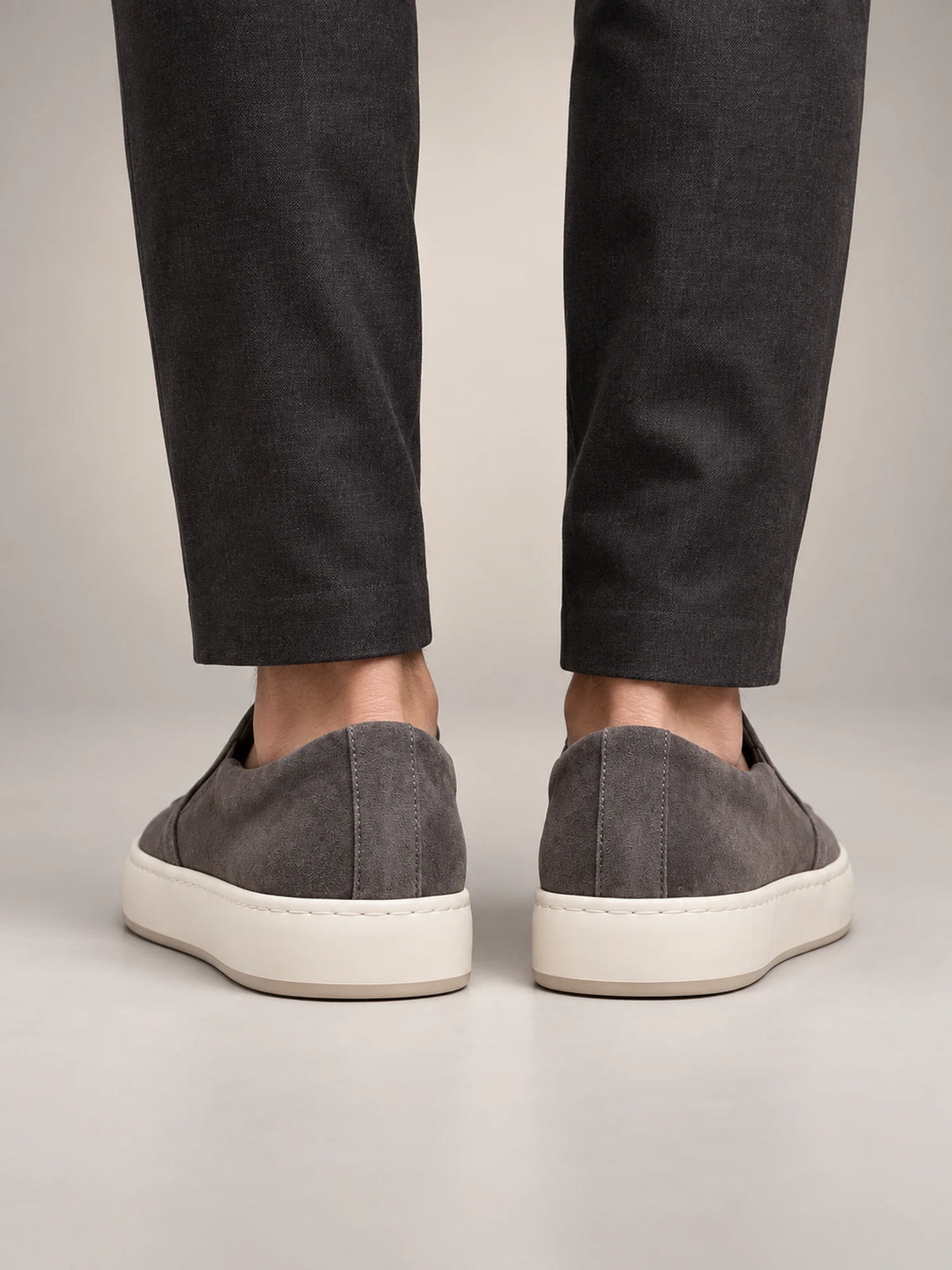 Volantero Men's Classic Slip-On Shoes in Grey, back view
