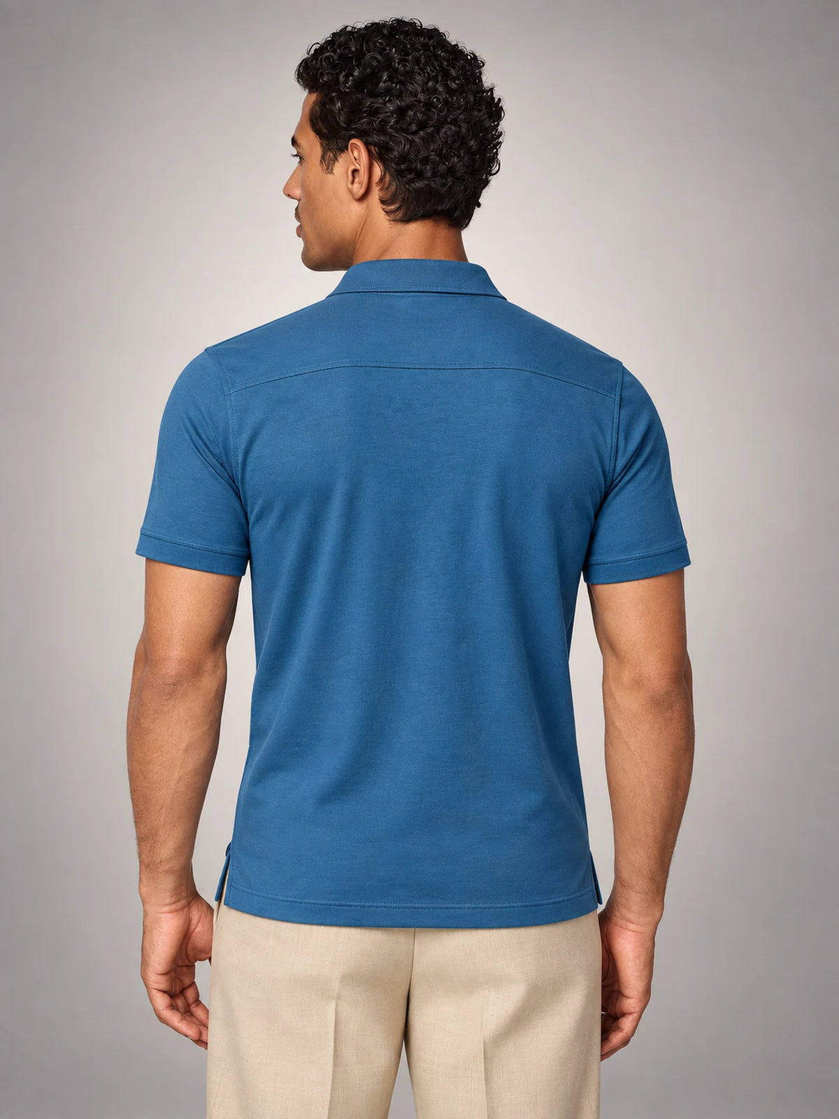 Volantero Men's Slim-Fit Polo Shirt in Blue, back view