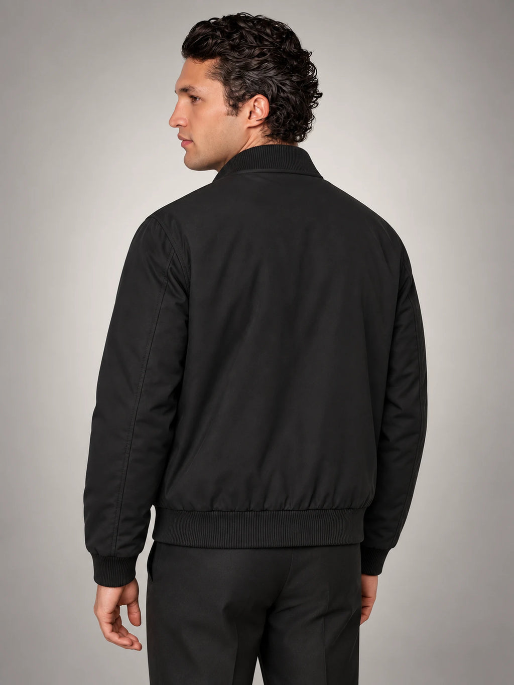 Volantero Men's Classic Bomber Jacket in Black, back view