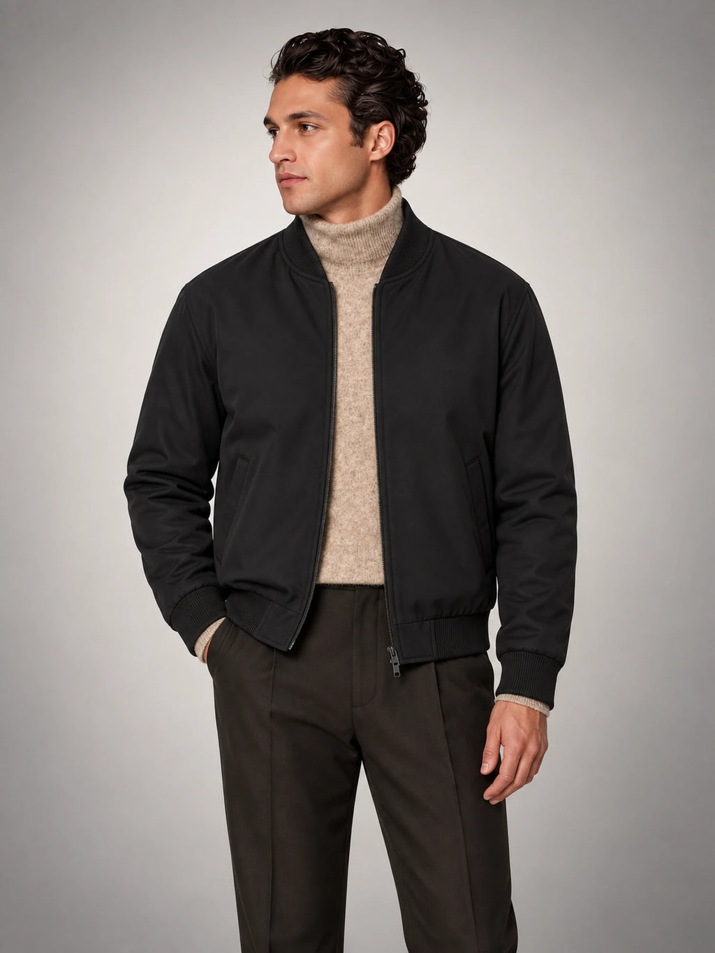 Volantero Men's Classic Bomber Jacket in Black, main view