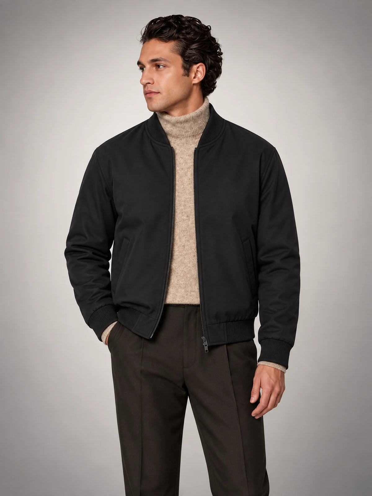 Volantero Men's Classic Bomber Jacket in Black, main view