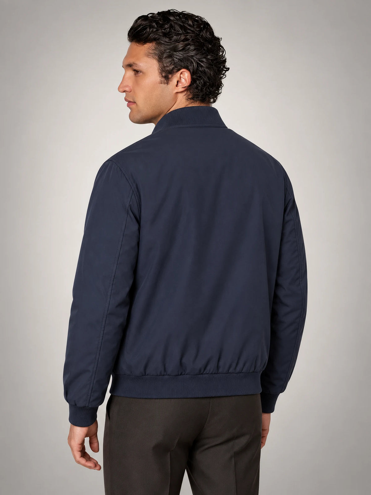 Volantero Men's Classic Bomber Jacket in Navy, back view