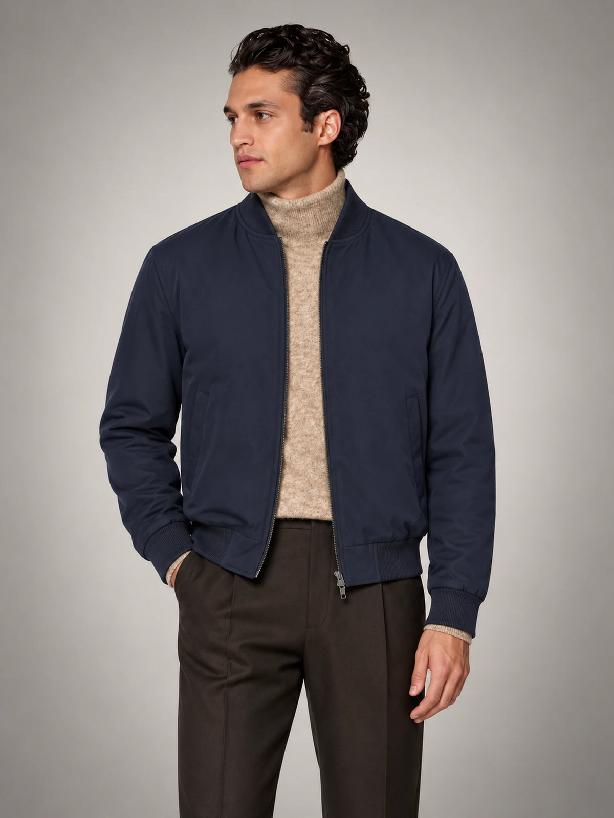 Volantero Men's Classic Bomber Jacket in Navy, front view