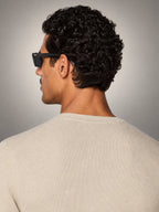 Volantero Men's Square Frame Sunglasses in Black, back view