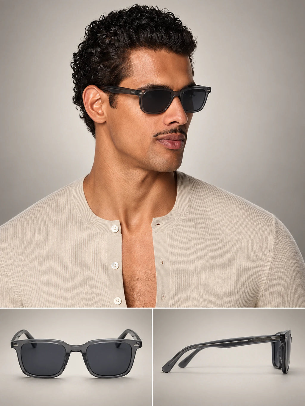Volantero Men's Square Frame Sunglasses in Black, hover view