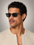 Volantero Men's Square Frame Sunglasses in Black, side view