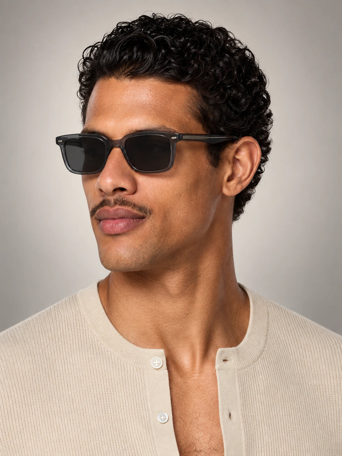 Volantero Men's Square Frame Sunglasses in Black, side view