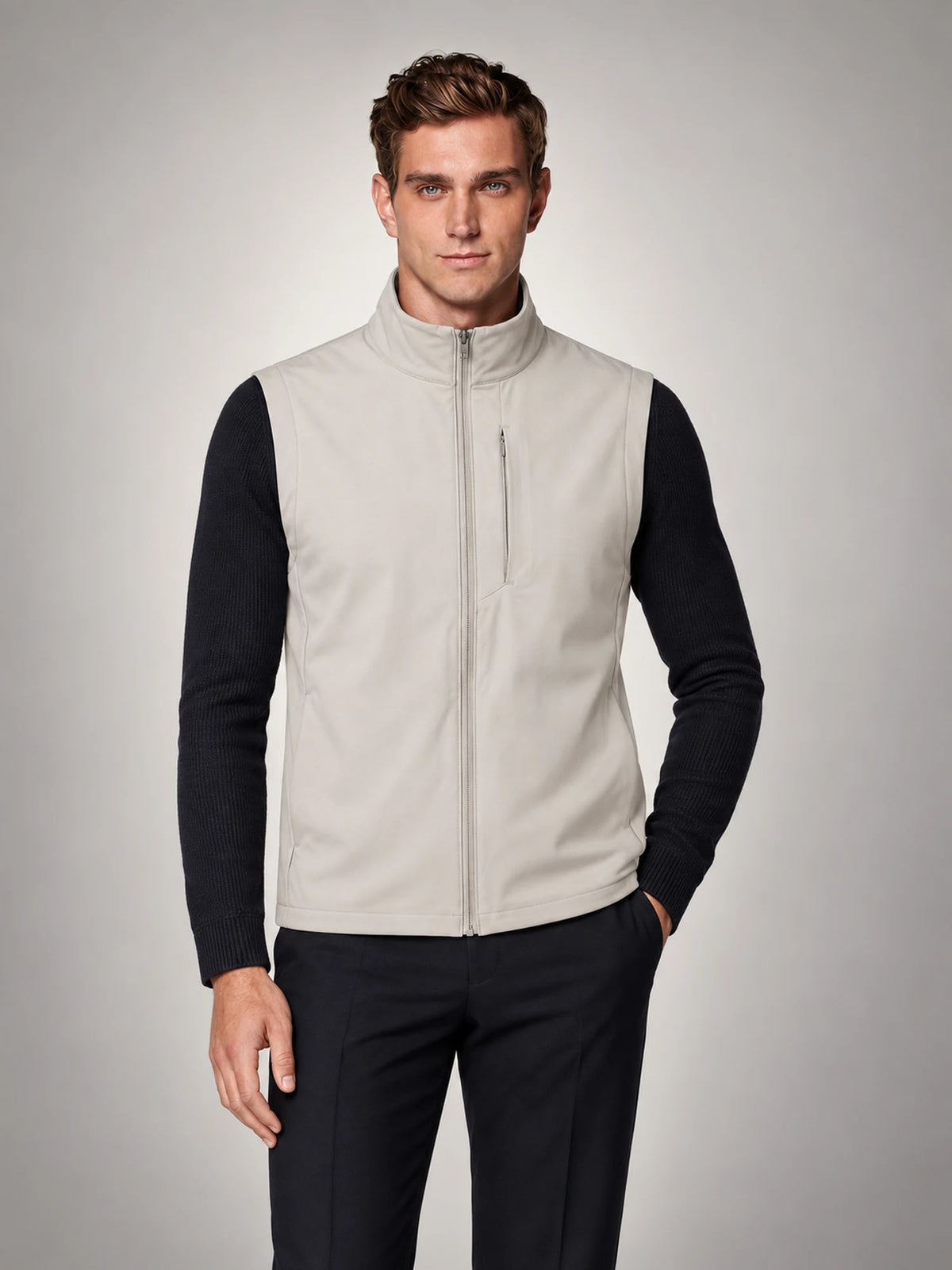 Volantero Men's Classic Lightweight Gilet in Beige, front view