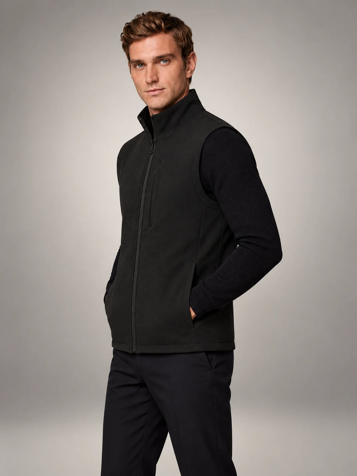 Volantero Men's Classic Lightweight Gilet in Black, side view
