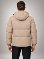 Volantero Men's Beige Hooded Puffer Jacket in Beige, back view
