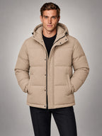 Volantero Men's Beige Hooded Puffer Jacket in Beige, hover view