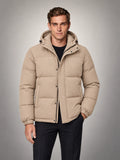 Volantero Men's Beige Hooded Puffer Jacket in Beige, main view
