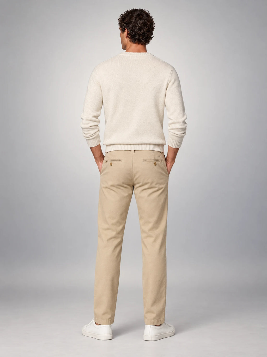 Volantero Men's Straight-Fit Chino Trousers in Beige, back view