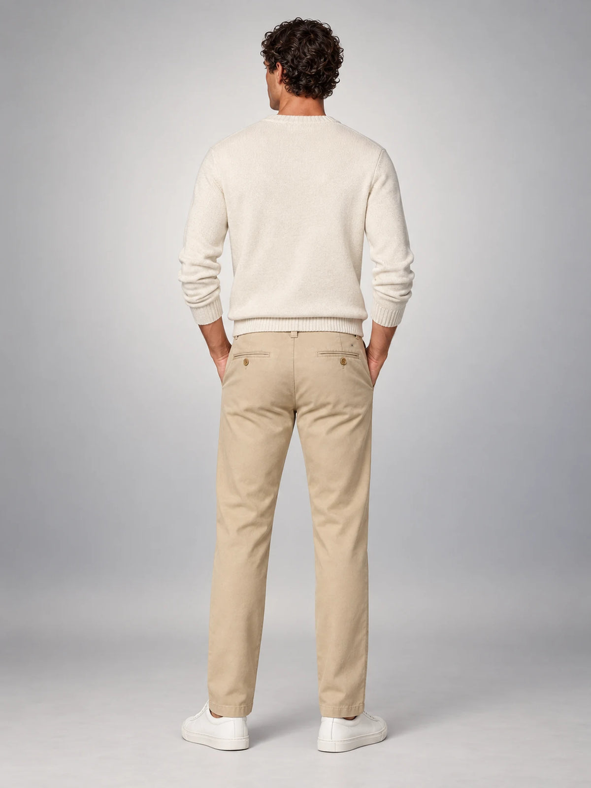 Volantero Men's Straight-Fit Chino Trousers in Beige, back view