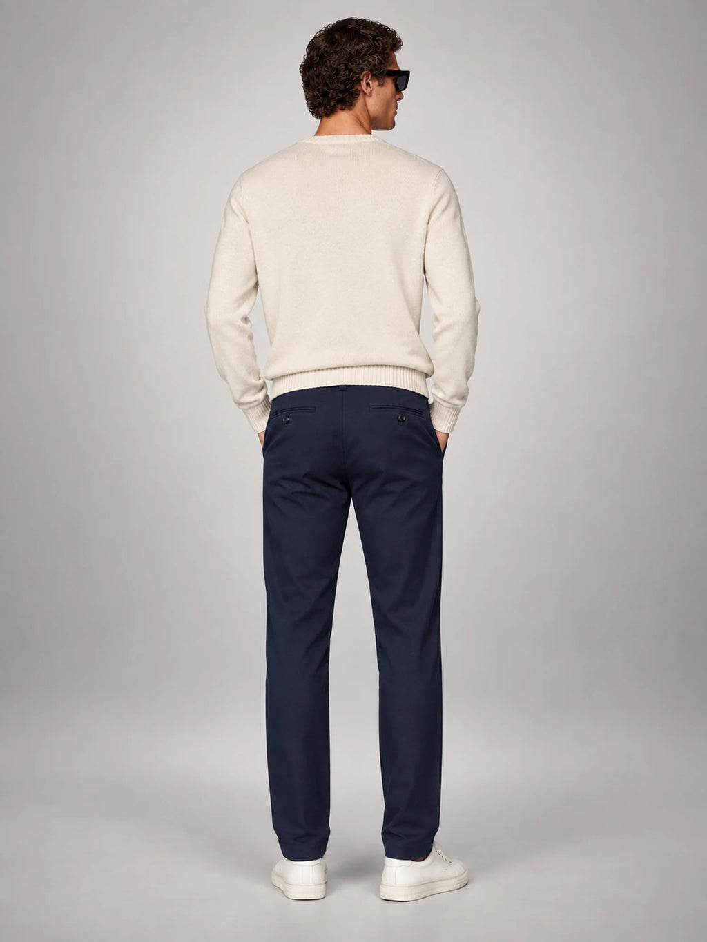 Volantero Men's Straight-Fit Chino Trousers in Navy, back view