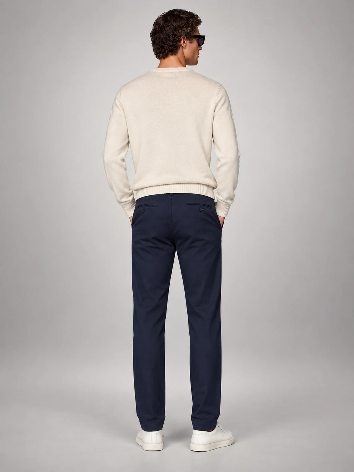 Volantero Men's Straight-Fit Chino Trousers in Navy, back view
