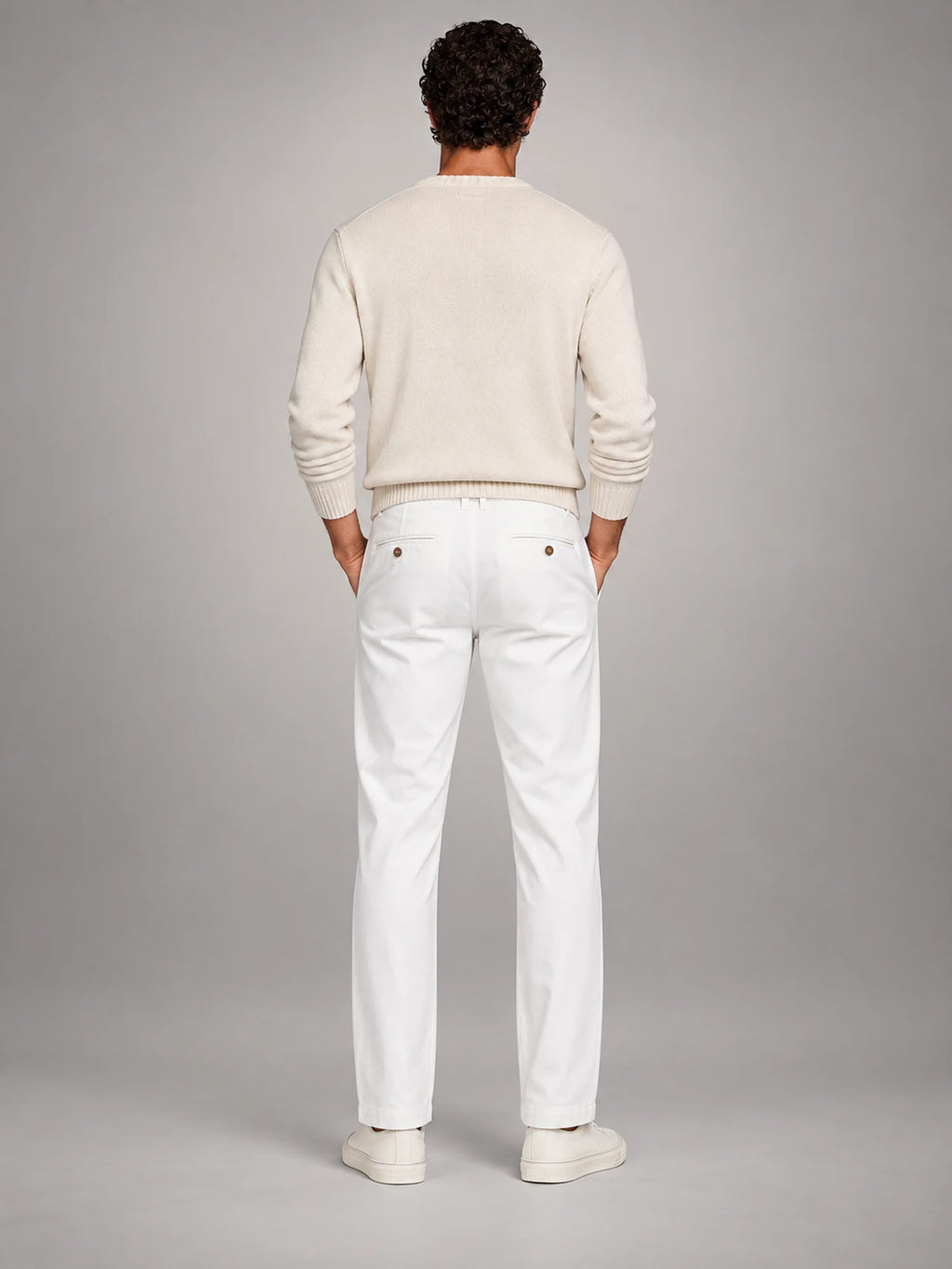 Volantero Men's Straight-Fit Chino Trousers in White, back view