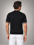 Volantero Men's Vertical Stripe Zip-Neck Polo in Black, back view