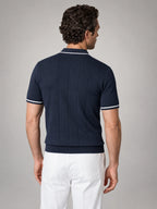 Volantero Men's Vertical Stripe Zip-Neck Polo in Blue, back view
