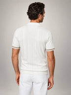 Volantero Men's Vertical Stripe Zip-Neck Polo in White, back view