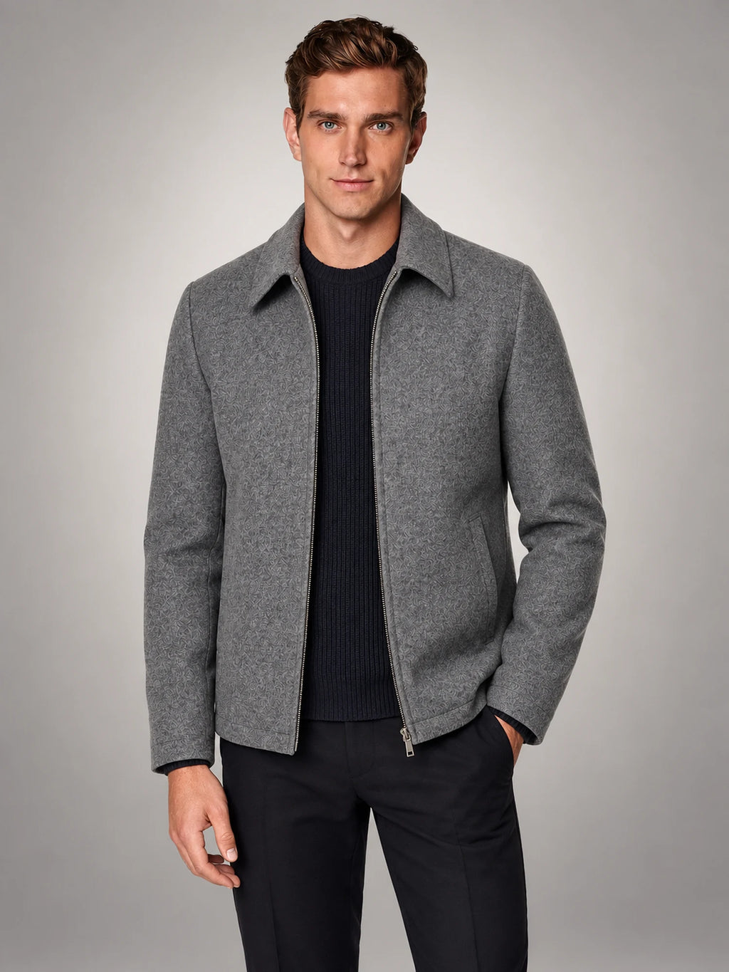 Volantero Men's Wool-Blend Jacket in Grey, hover view