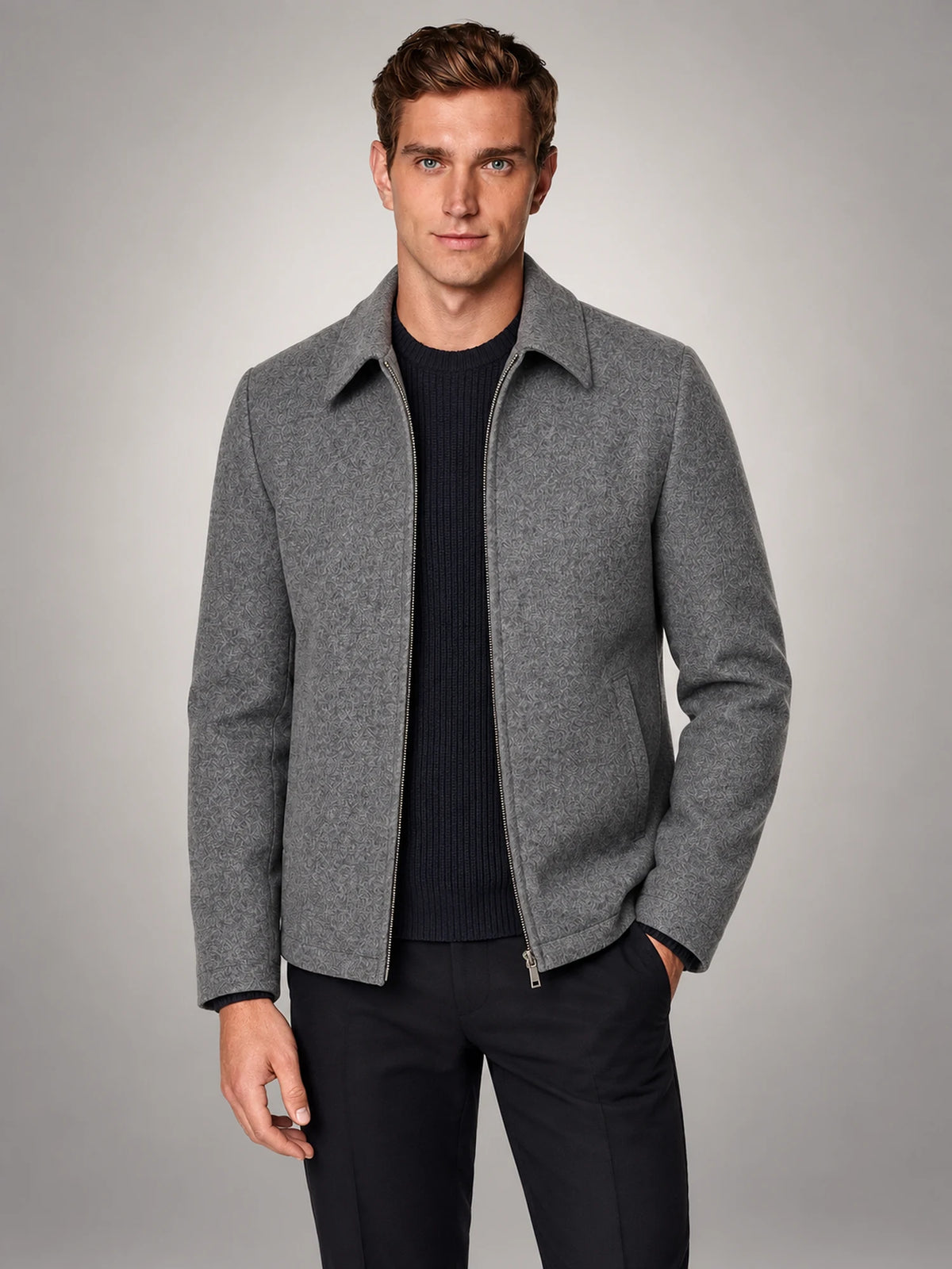 Volantero Men's Wool-Blend Jacket in Grey, hover view