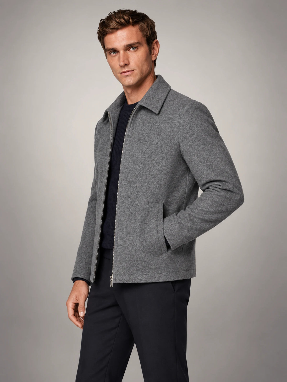 Volantero Men's Wool-Blend Jacket in Grey, side view