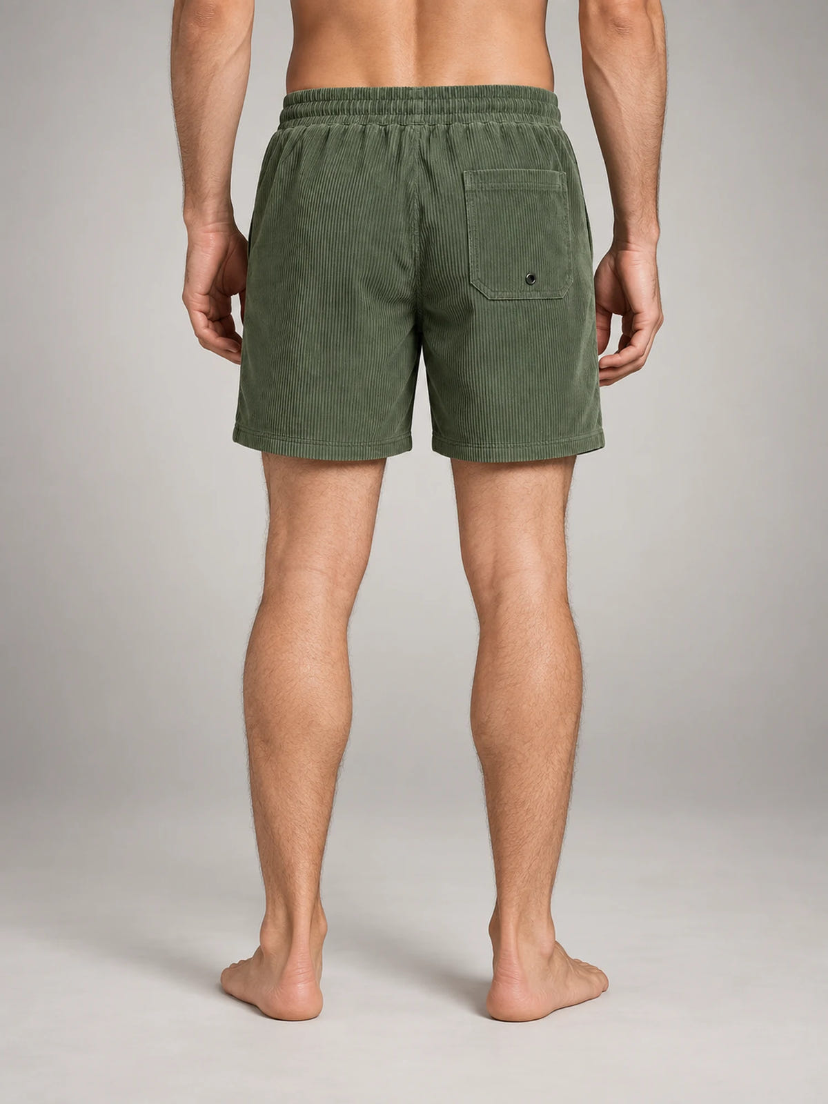Volantero Men's Striped Swim Shorts in Army Green, back view