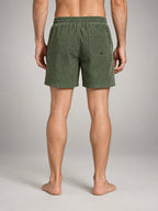 Volantero Men's Striped Swim Shorts in Army Green, back view