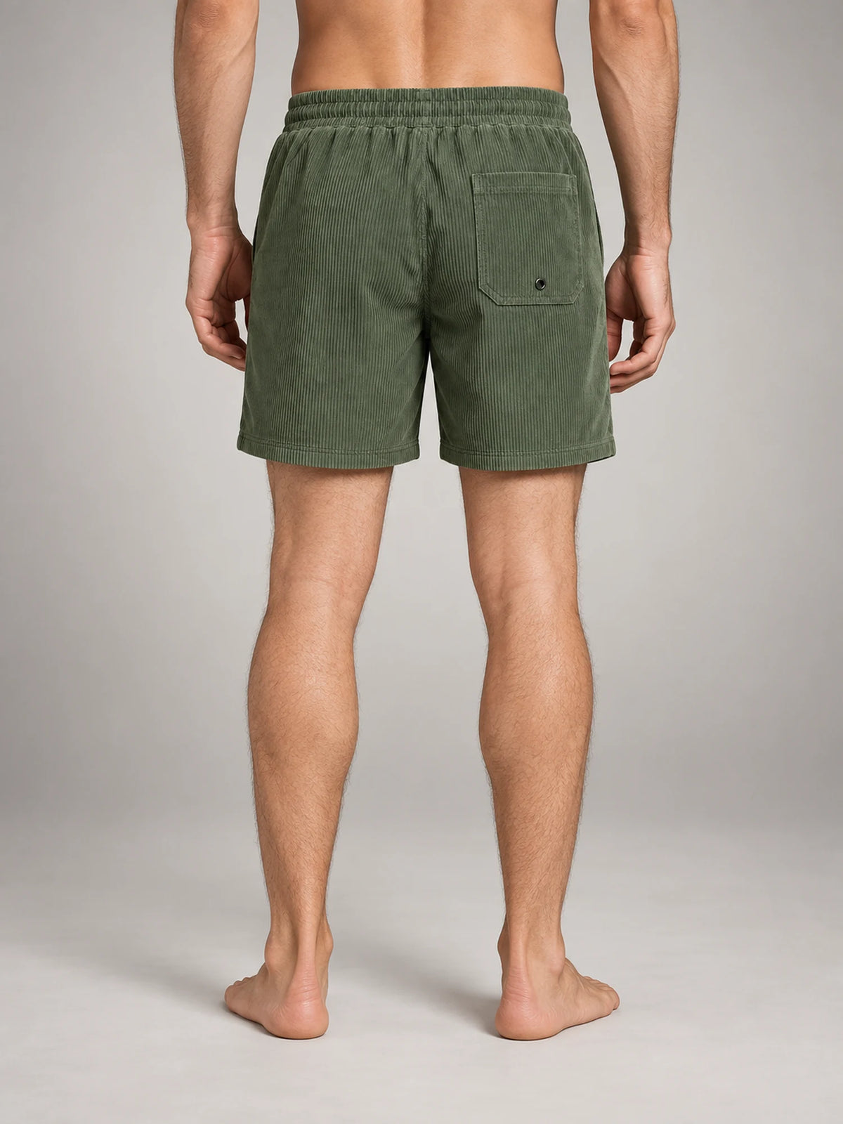 Volantero Men's Striped Swim Shorts in Army Green, back view