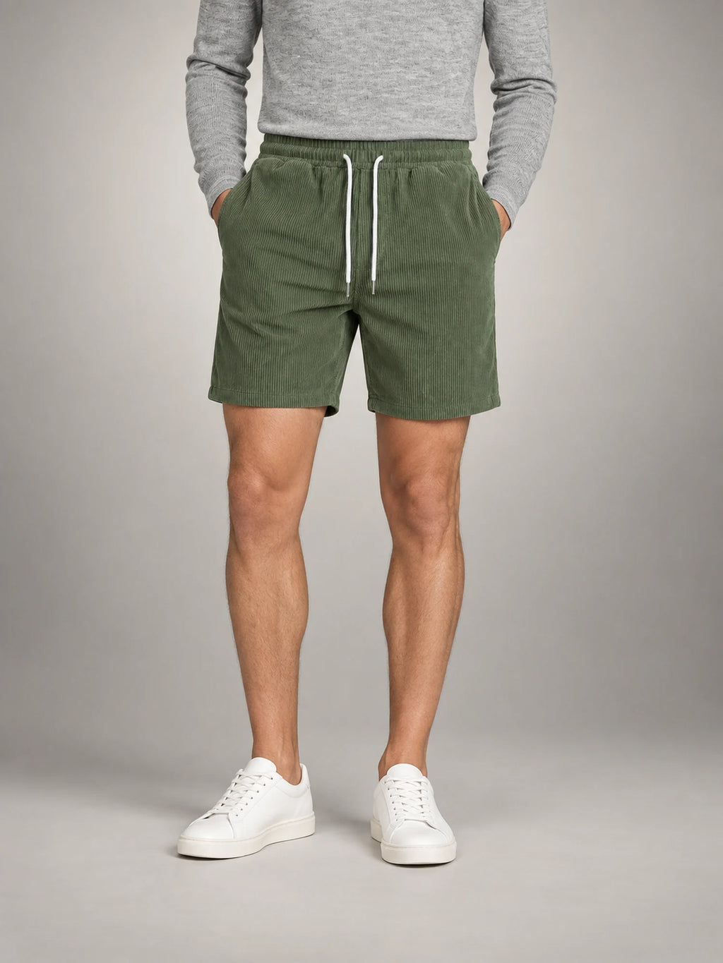 Volantero Men's Striped Swim Shorts in Army Green, front view