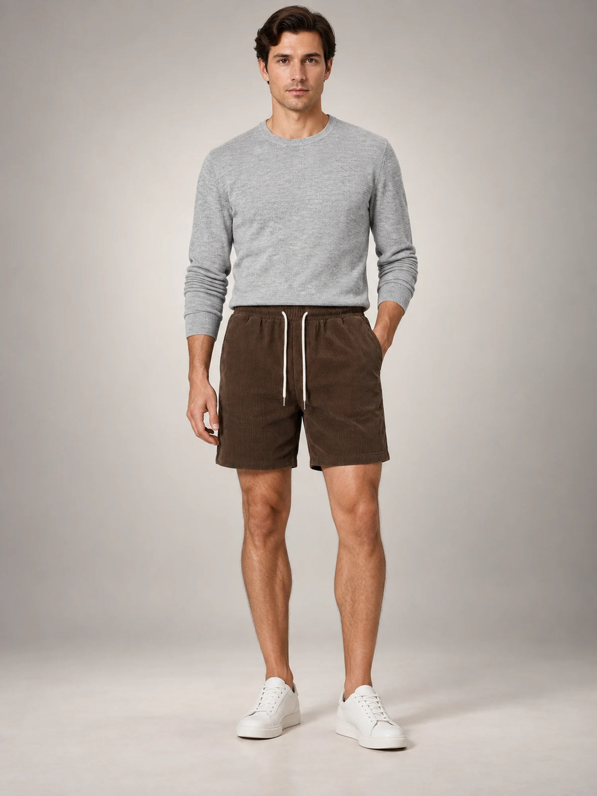 Volantero Men's Striped Swim Shorts in Coffee, front view
