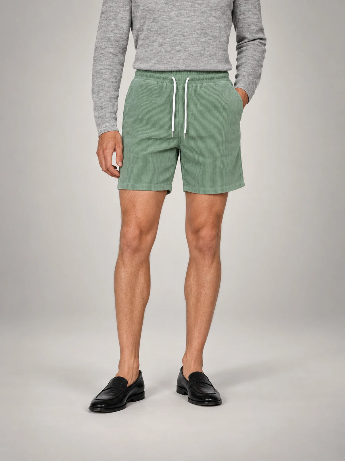 Volantero Men's Striped Swim Shorts in Light Green, front view