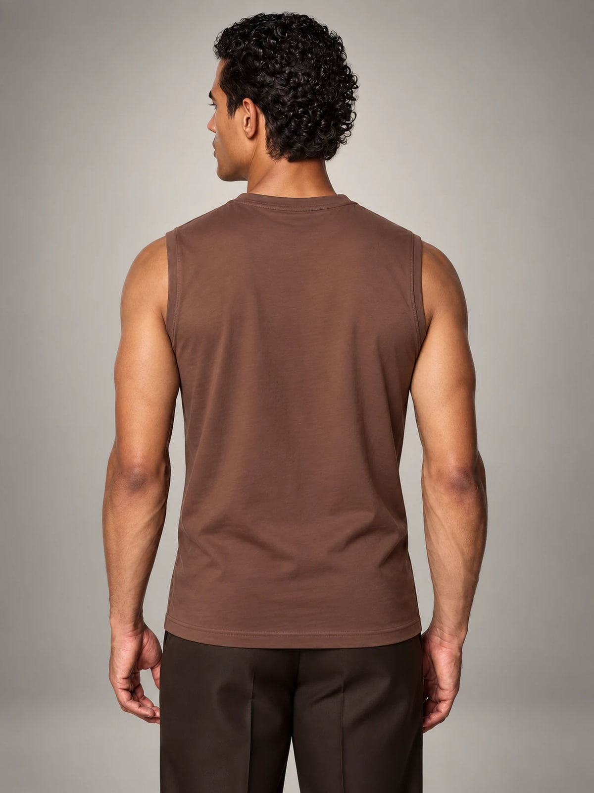 Volantero Men's Relaxed-Fit Tank Top in Coffee, back view