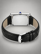Volantero Men's Rectangular-Dial Leather-Strap Watch in Black, back view