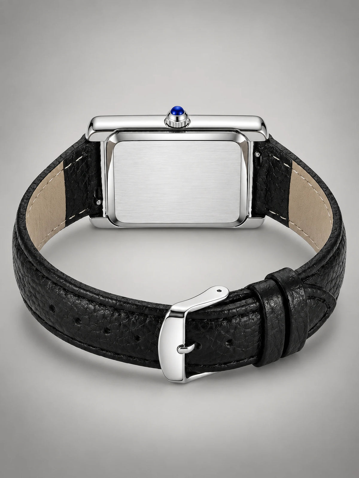 Volantero Men's Rectangular-Dial Leather-Strap Watch in Black, back view