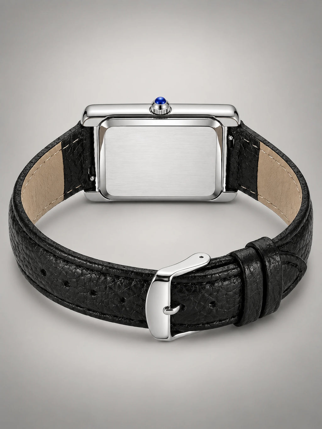 Volantero Men's Rectangular-Dial Leather-Strap Watch in White/Black, back view
