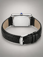 Volantero Men's Rectangular-Dial Leather-Strap Watch in White/Black, back view