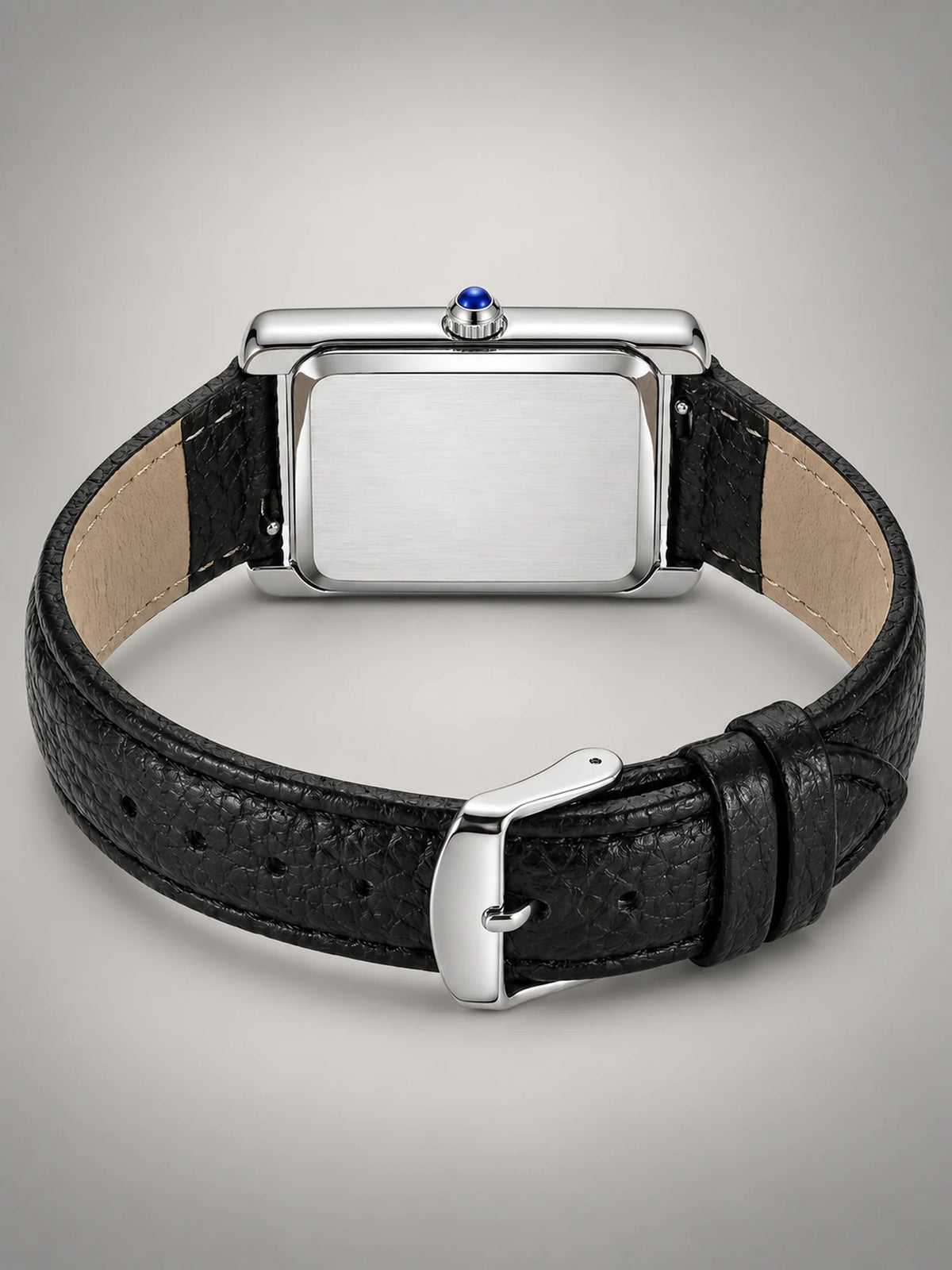 Volantero Men's Rectangular-Dial Leather-Strap Watch in White/Black, back view