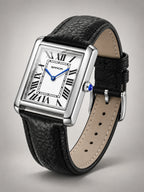 Volantero Men's Rectangular-Dial Leather-Strap Watch in White/Black, hover view