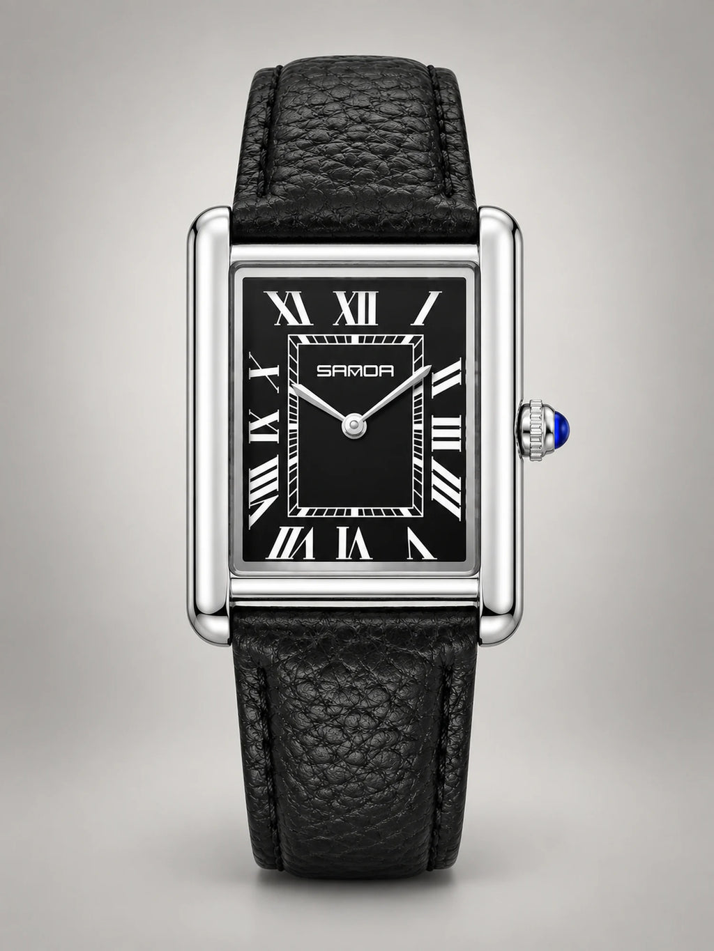 Volantero Men's Rectangular-Dial Leather-Strap Watch in Black, front view
